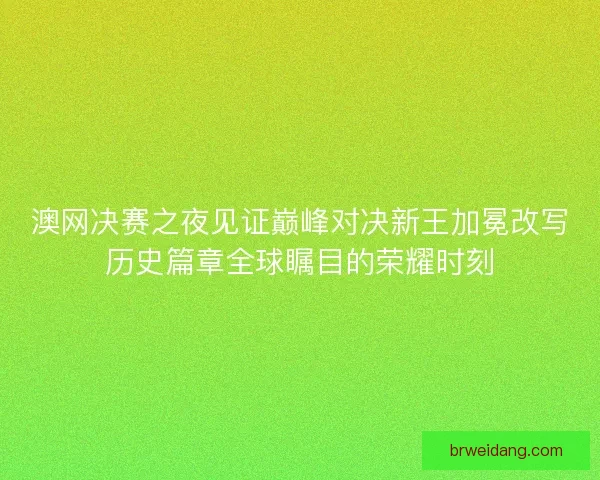 澳网决赛之夜见证巅峰对决新王加冕改写历史篇章全球瞩目的荣耀时刻
