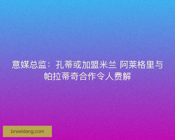 意媒总监：孔蒂或加盟米兰 阿莱格里与帕拉蒂奇合作令人费解
