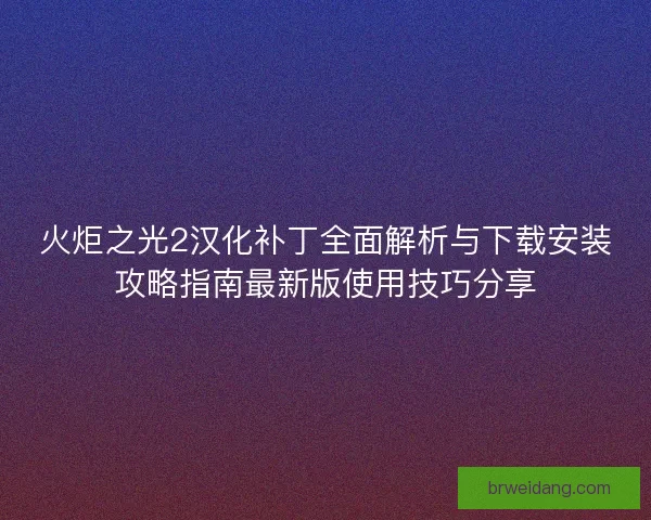 火炬之光2汉化补丁全面解析与下载安装攻略指南最新版使用技巧分享